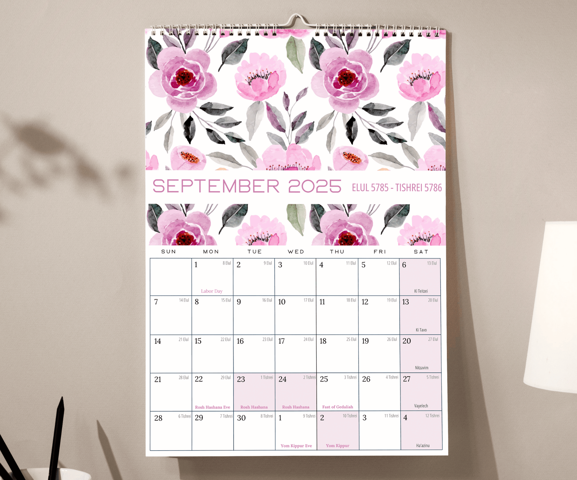 The Verse Calendars Floral Jewish Wall Calendar 2025-2026 (5786)