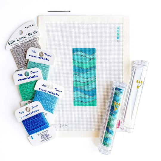 Atlantic Waves Hand-Painted Needlepoint Mezuzah Kit