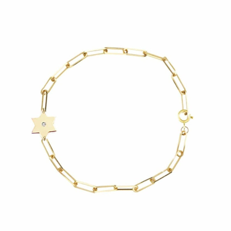 Miriam Merenfeld Jewelry - Dani Star of David Diamond Paperclip Bracelet - (Sterling Silver, Gold - Plated or Two - Tone) - ModernTribe