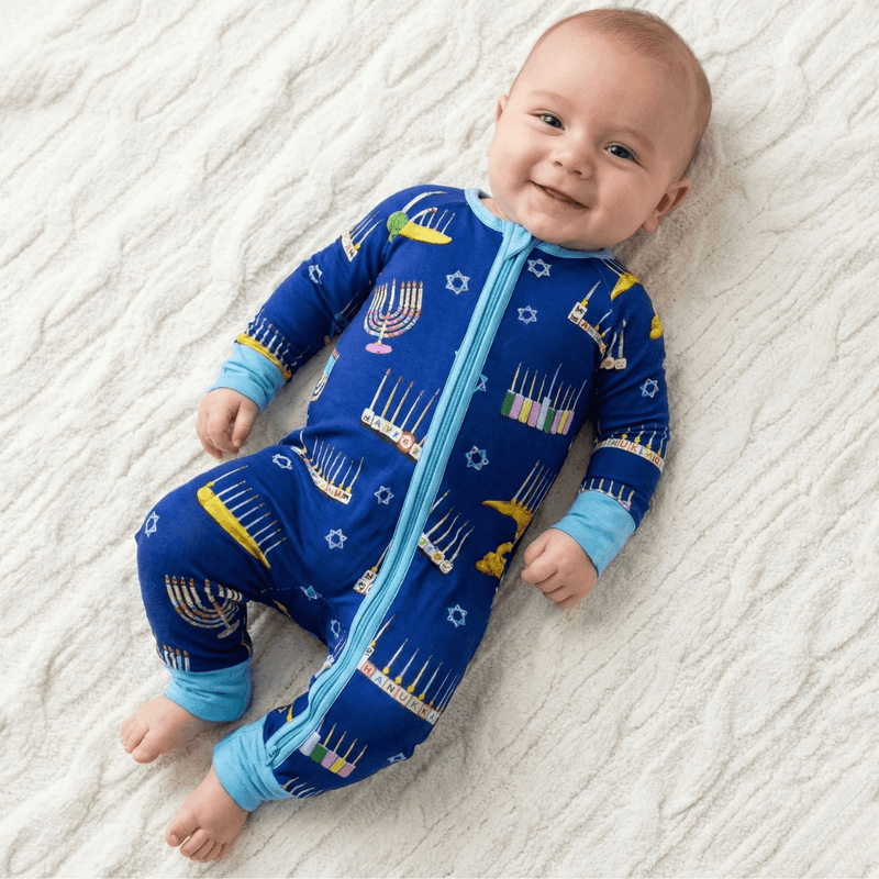 Amy Kritzer Becker - Hanukkah Many Menorahs Bamboo Onesie Pajamas - (Baby Sizes 3M - 24M) - ModernTribe