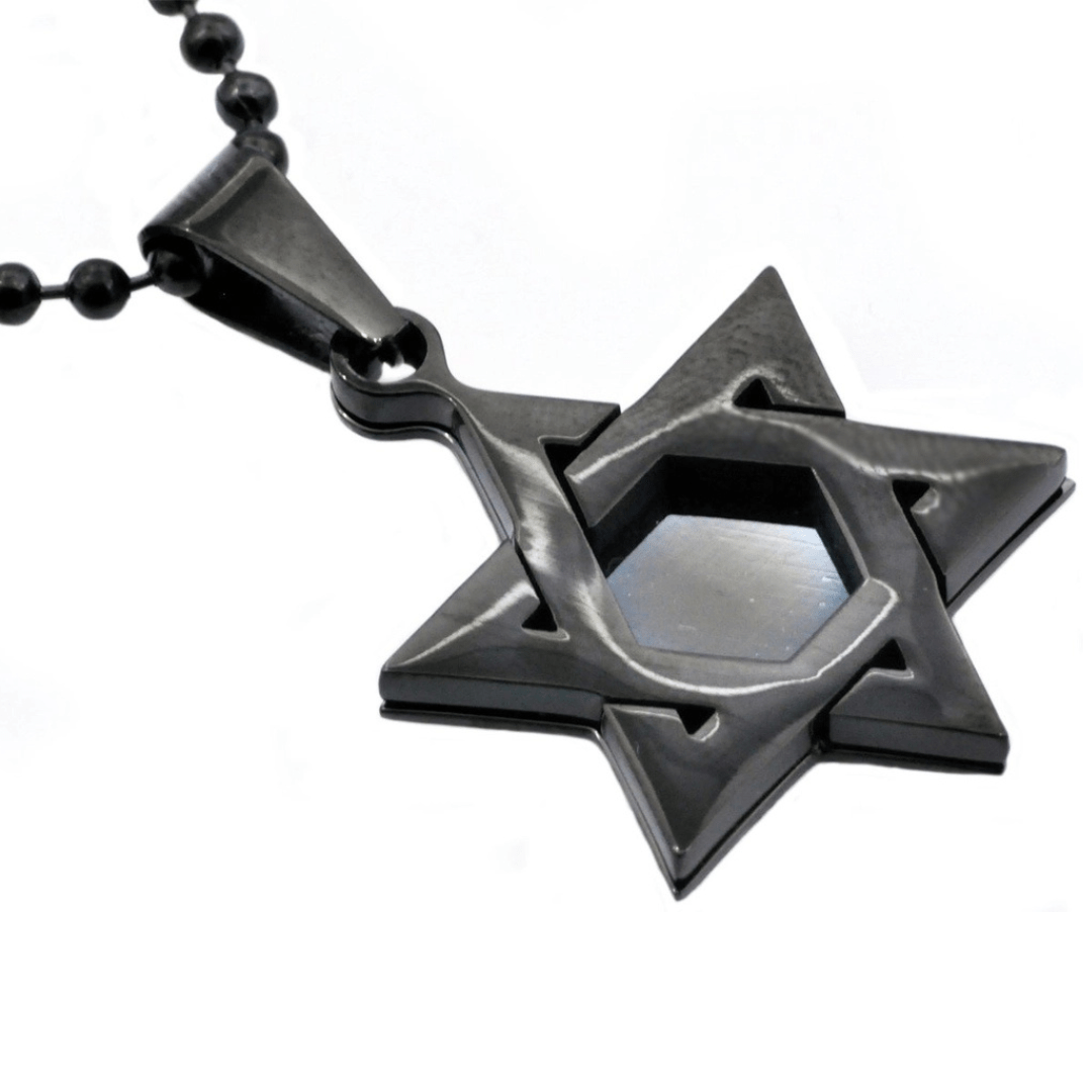 Blackjack Mens Jewelry Necklaces Men's Black Stainless Steel Star of David Necklace