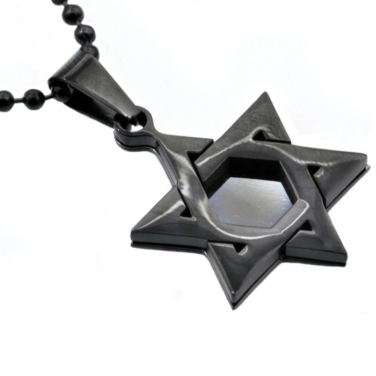Men's Black Stainless Steel Star of David Necklace