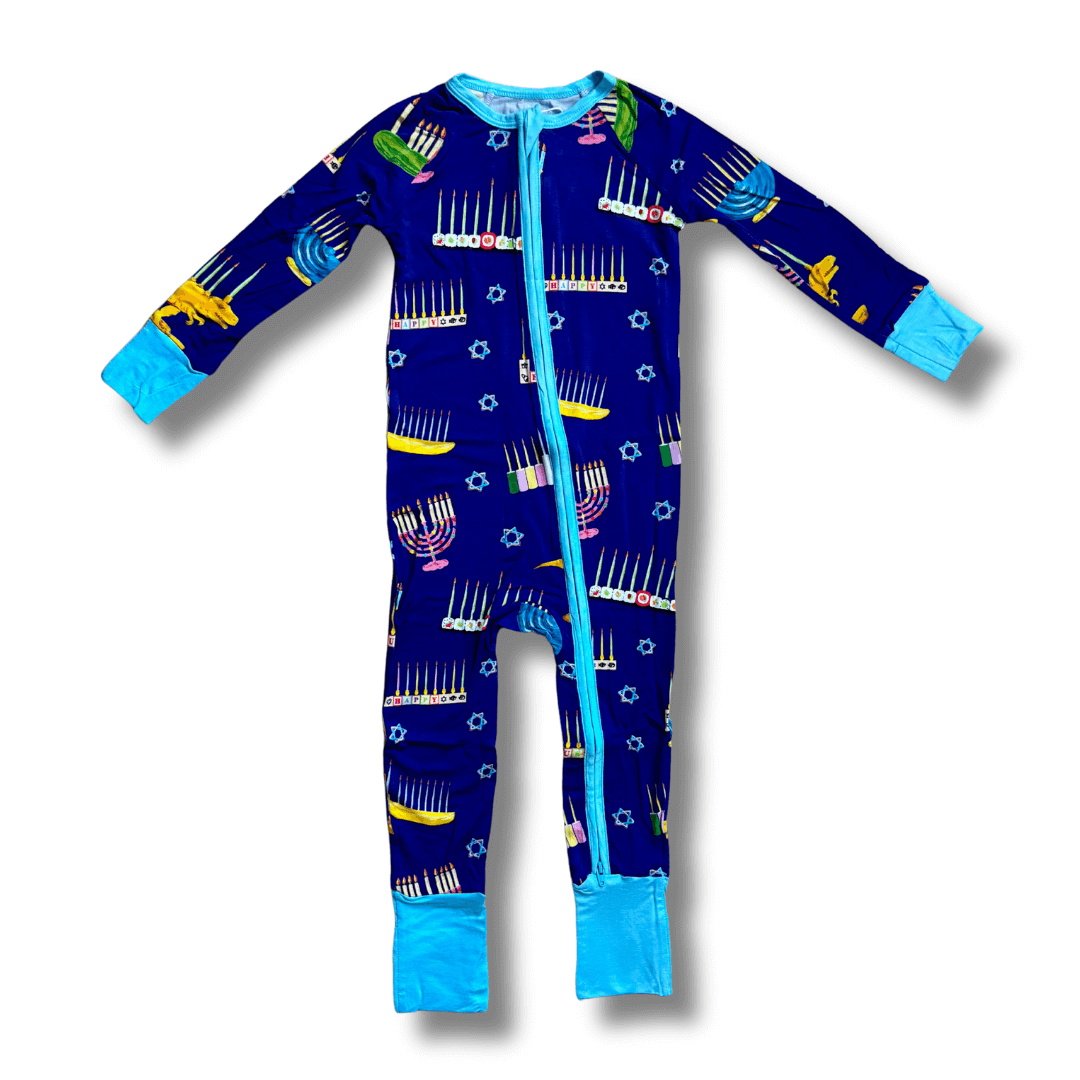 Amy Kritzer Becker - Hanukkah Many Menorahs Bamboo Onesie Pajamas - (Baby Sizes 3M - 24M) - ModernTribe