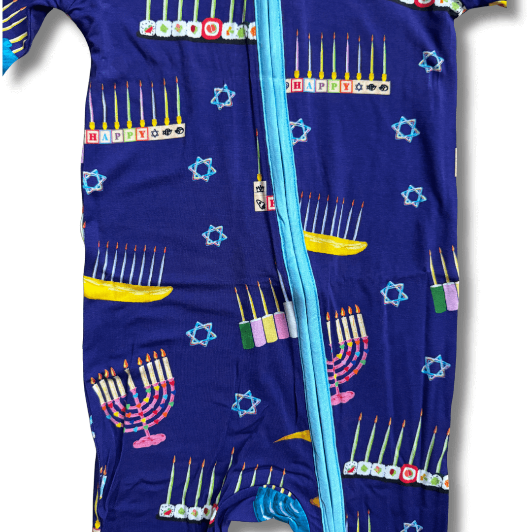 Amy Kritzer Becker - Hanukkah Many Menorahs Bamboo Onesie Pajamas - (Baby Sizes 3M - 24M) - ModernTribe