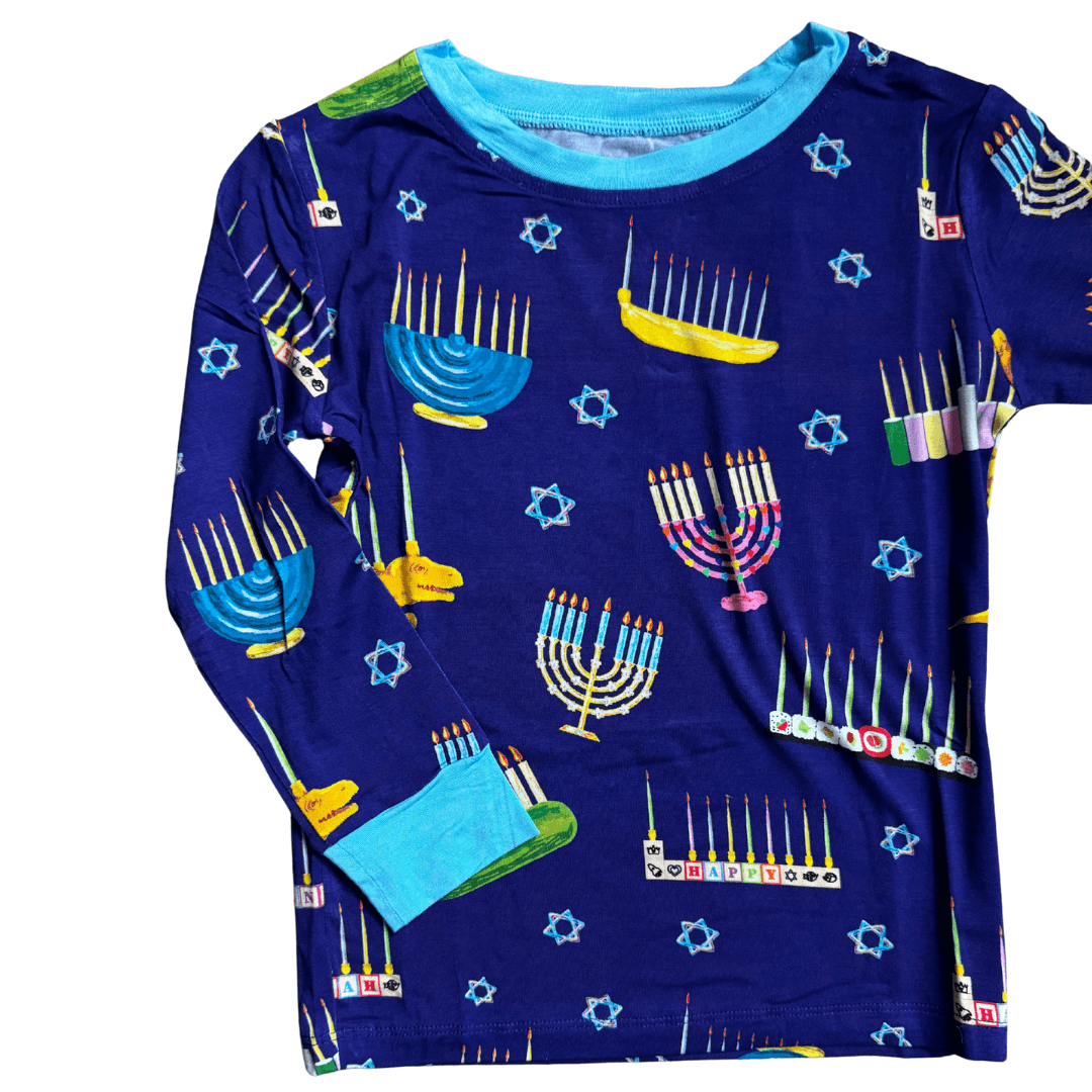 Amy Kritzer Becker - Hanukkah Many Menorahs Bamboo Pajamas - (Kids Unisex Sizes 2T - 14) - ModernTribe
