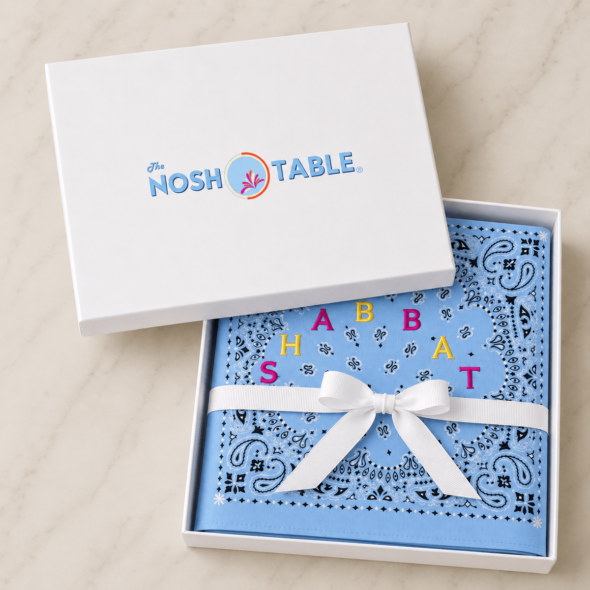 The Nosh Table Challah Covers Bandana Print Embroidered Challah Cover