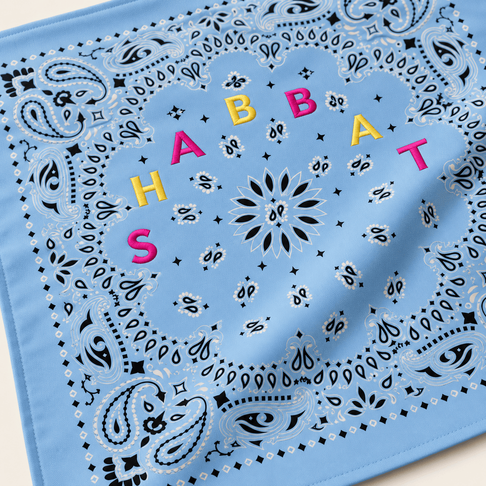 The Nosh Table Challah Covers Bandana Print Embroidered Challah Cover