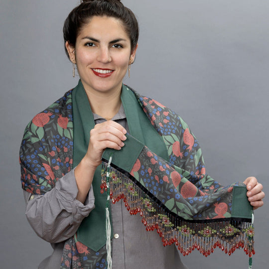Black, Red and Green Pomegranates with Glass Beading Tallit