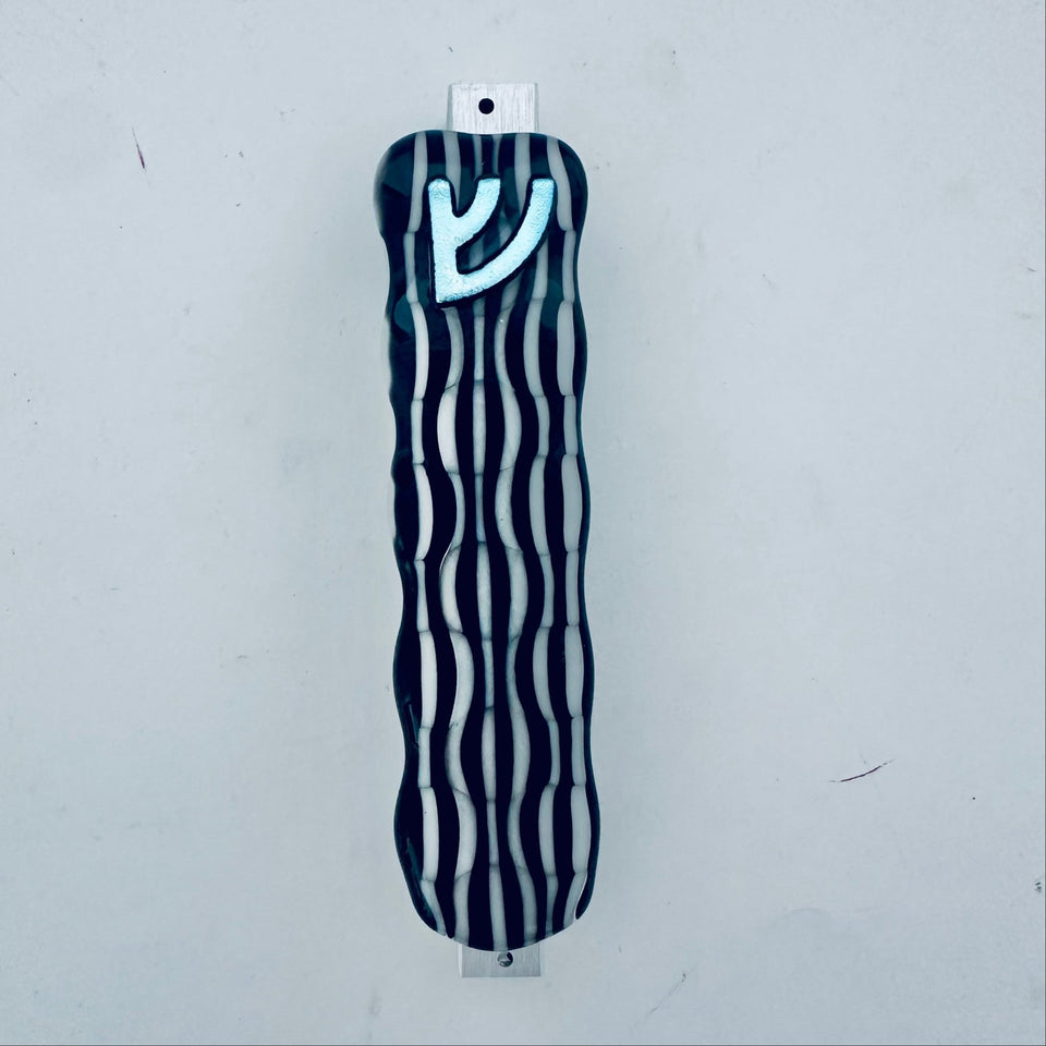 Jacki Cohen Glass Art Designs - Black and White Illusions Mezuzah by Jacki Cohen - ModernTribe