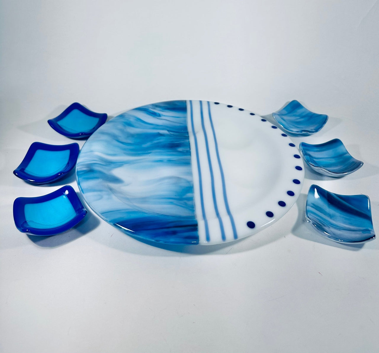 Jacki Cohen Glass Art Designs - Blue Breeze Seder Plate by Jacki Cohen - ModernTribe