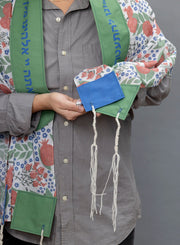 Elly Bovarnick Studios Tallises Youthful Blue, Red and Green Pomegranates Cotton Tallit