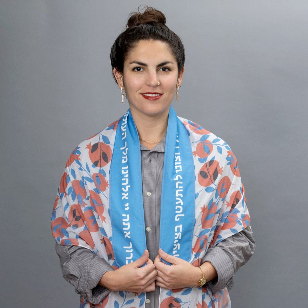 Elly Bovarnick Studios - Blue and Red Graphic Pomegranates Cotton Tallit - ModernTribe