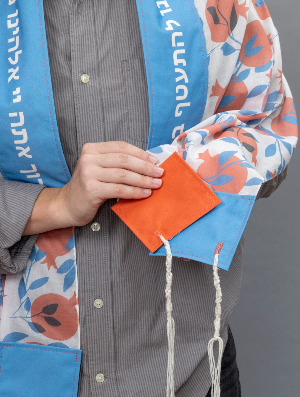 Elly Bovarnick Studios - Blue and Red Graphic Pomegranates Cotton Tallit - ModernTribe