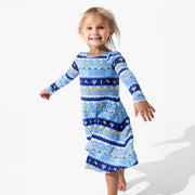 Bellabu Bear Dresses Hanukkah Fair Isle Bamboo Girls' Long Sleeve Dress by Bellabu Bear - (Sizes 2T - 14)