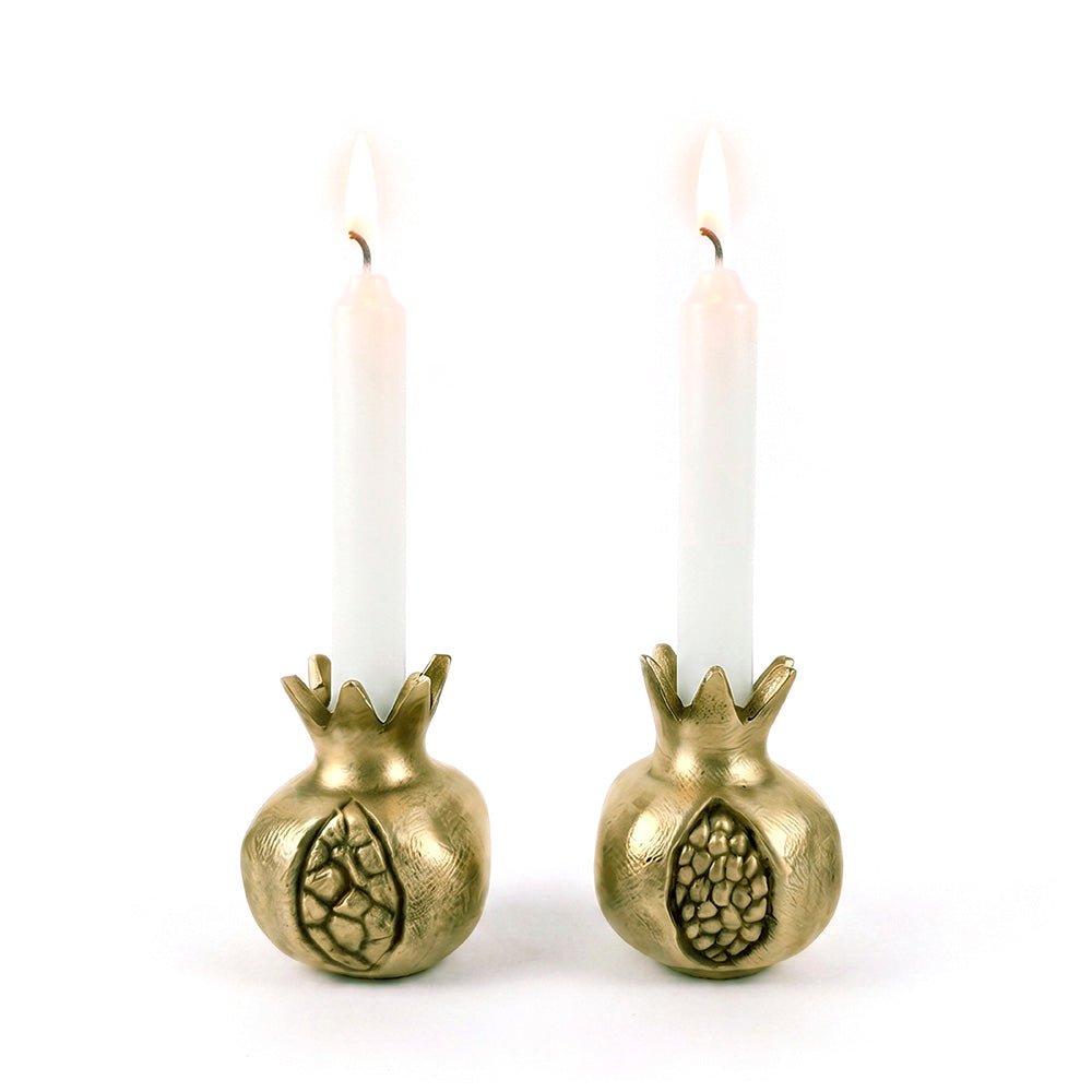Yair Emanuel - Pomegranate Shabbat Candlesticks by Yair Emanuel - Gold - ModernTribe