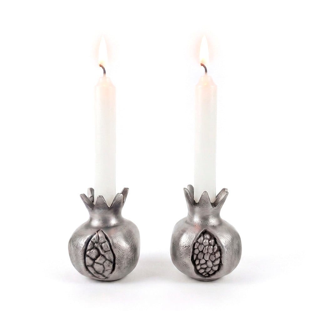 Yair Emanuel - Pomegranate Shabbat Candlesticks by Yair Emanuel - Silver - ModernTribe