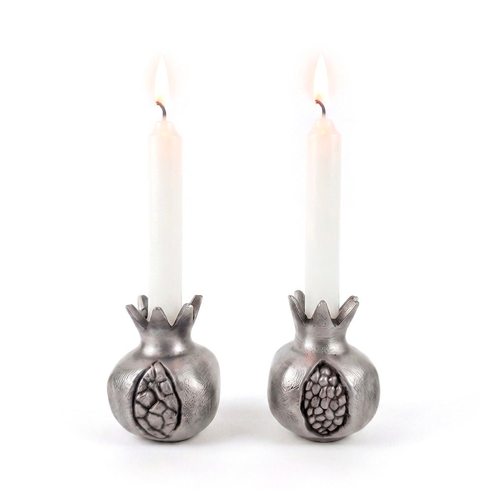 Yair Emanuel - Pomegranate Shabbat Candlesticks by Yair Emanuel - Silver - ModernTribe