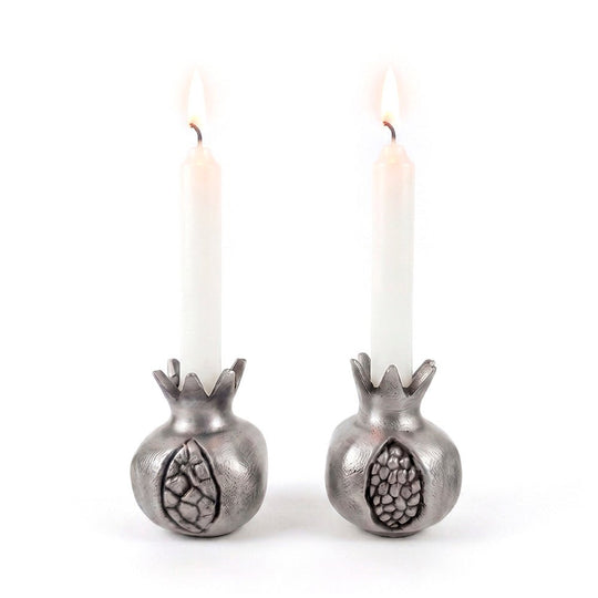 Pomegranate Shabbat Candlesticks by Yair Emanuel - Silver