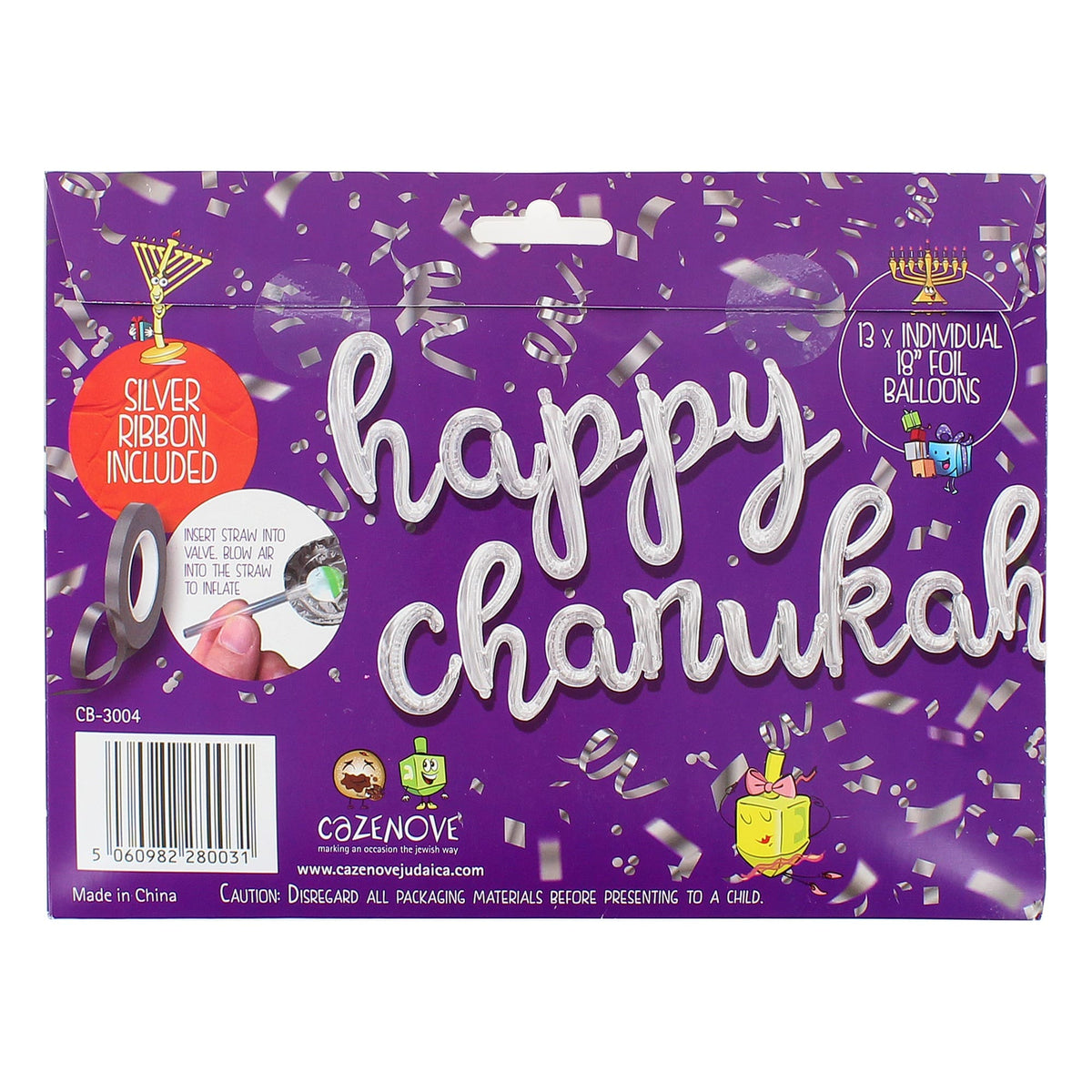 Cazenove Decorations Happy Chanukah Script Balloon Bunting - Silver