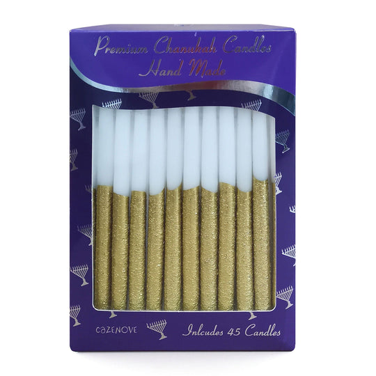 White and Gold Glitter Hanukkah Candles