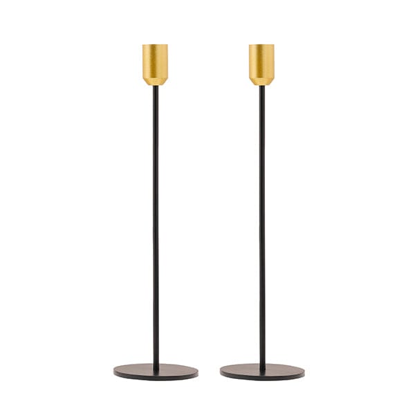Yair Emanuel - Sleek Black and Gold Shabbat Candlesticks by Yair Emanuel - 13" Tall - ModernTribe