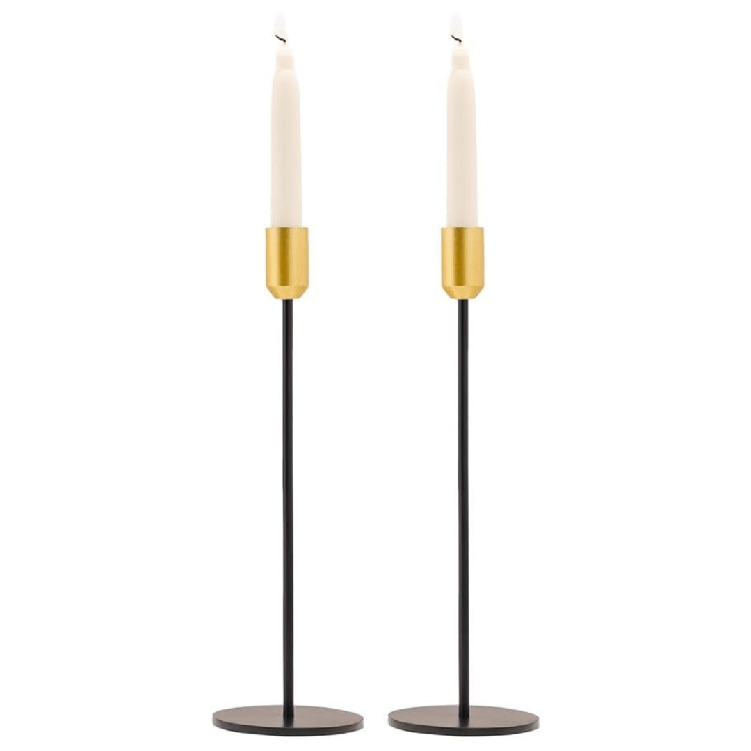 Yair Emanuel - Sleek Black and Gold Shabbat Candlesticks by Yair Emanuel - 11" Tall - ModernTribe
