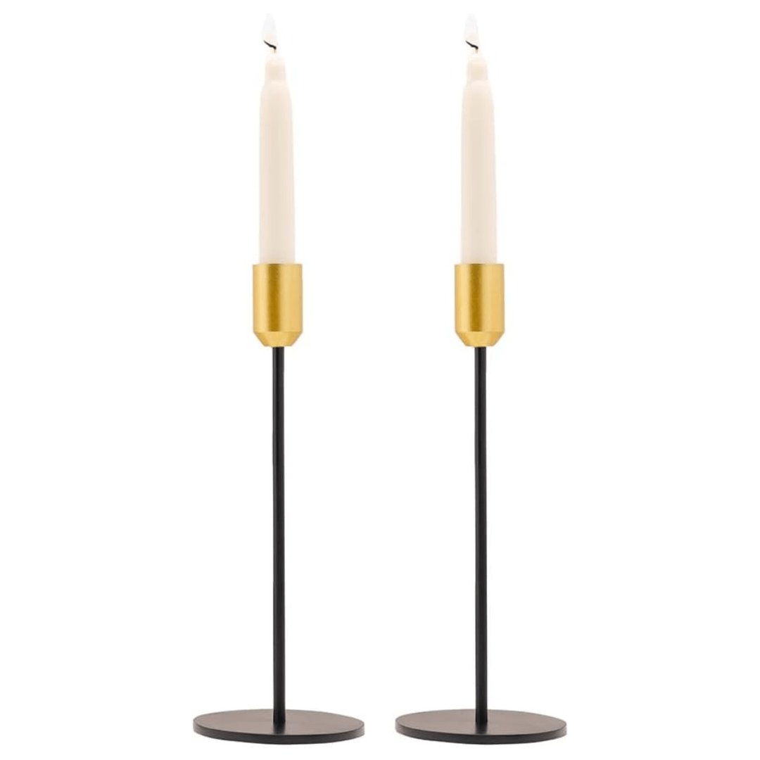 Yair Emanuel - Sleek Black and Gold Shabbat Candlesticks by Yair Emanuel - 9" Tall - ModernTribe
