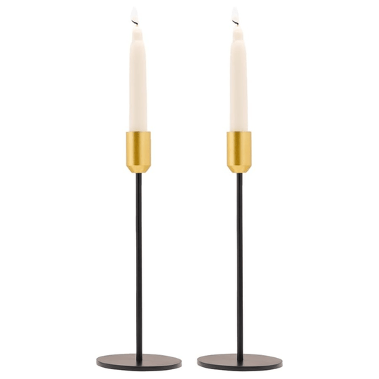 Sleek Black and Gold Shabbat Candlesticks by Yair Emanuel - 9" Tall
