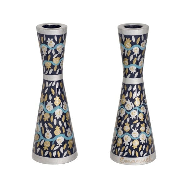 Yair Emanuel - Painted Blue Pomegranate Candlesticks by Yair Emanuel - ModernTribe