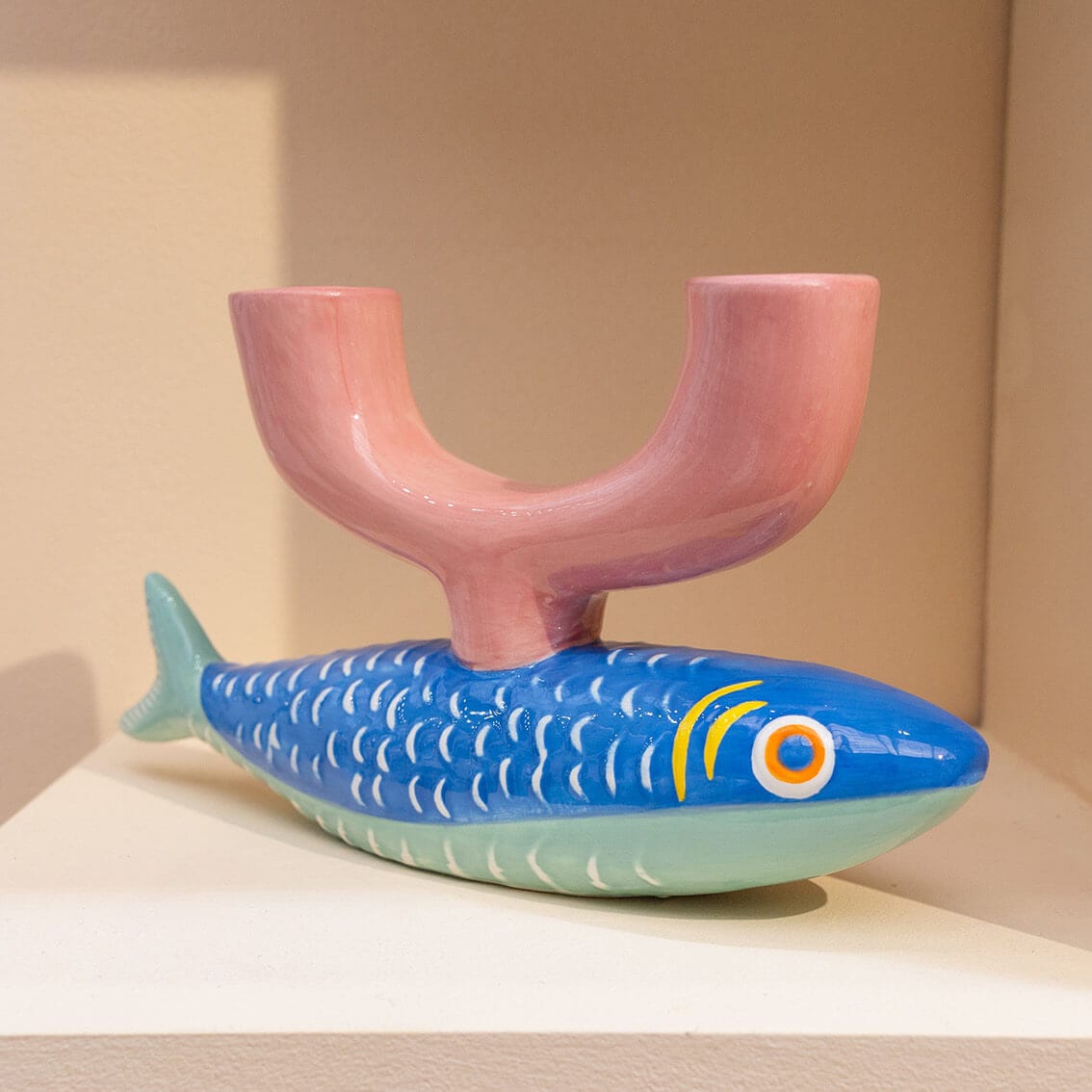 Talking Tables Candlesticks Hand-Painted Fish Ceramic Shabbat Candle Holder