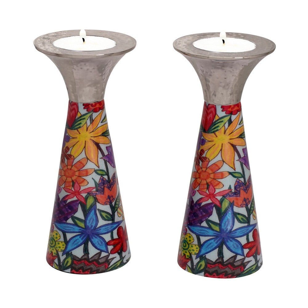 Yair Emanuel - Painted Flower Shabbat Candlesticks by Yair Emanuel - ModernTribe