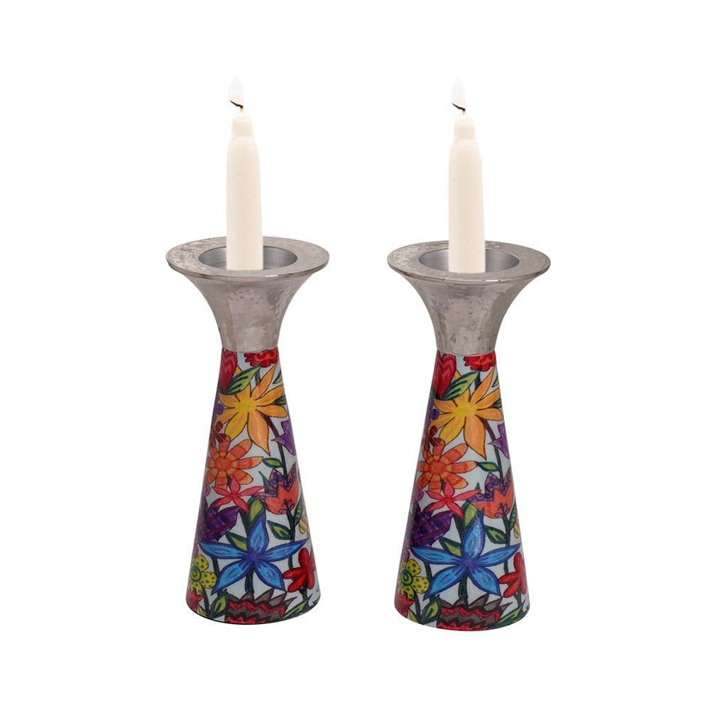 Yair Emanuel - Painted Flower Shabbat Candlesticks by Yair Emanuel - ModernTribe