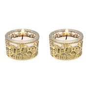 Yair Emanuel - Tea Light Holders with Metal Cutout of Jerusalem by Yair Emanuel - Gold - ModernTribe
