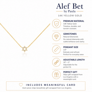 Alef Bet Necklaces Diamond Pendant with Jewish Star of David - 14k Yellow, White or Rose Gold