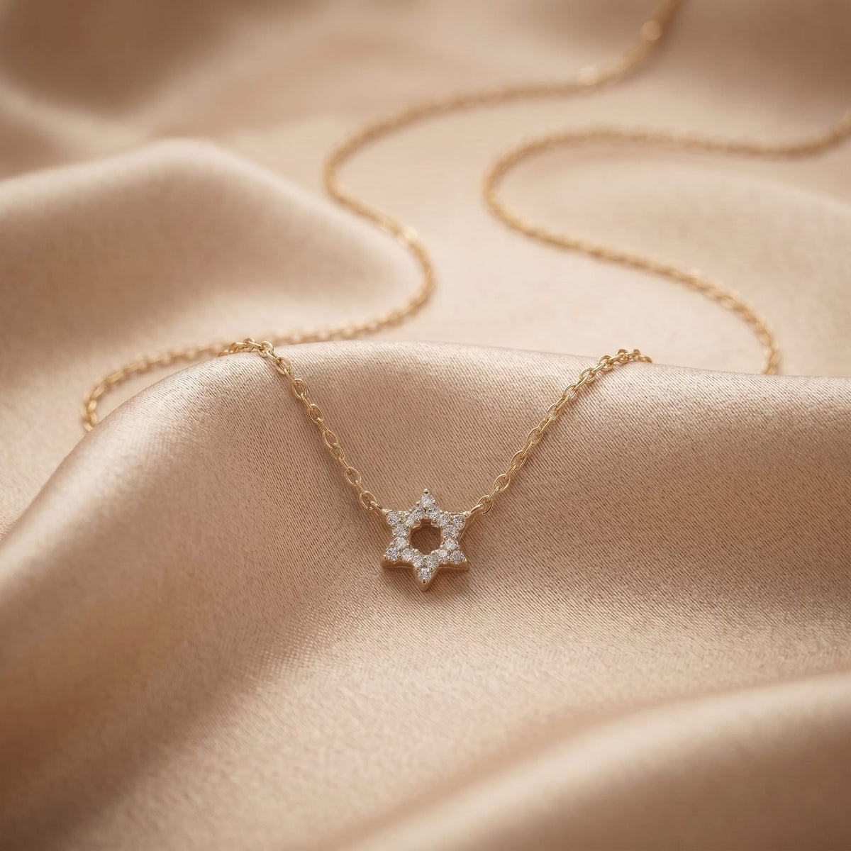 Alef Bet Necklaces Diamond Pendant with Jewish Star of David - 14k Yellow, White or Rose Gold