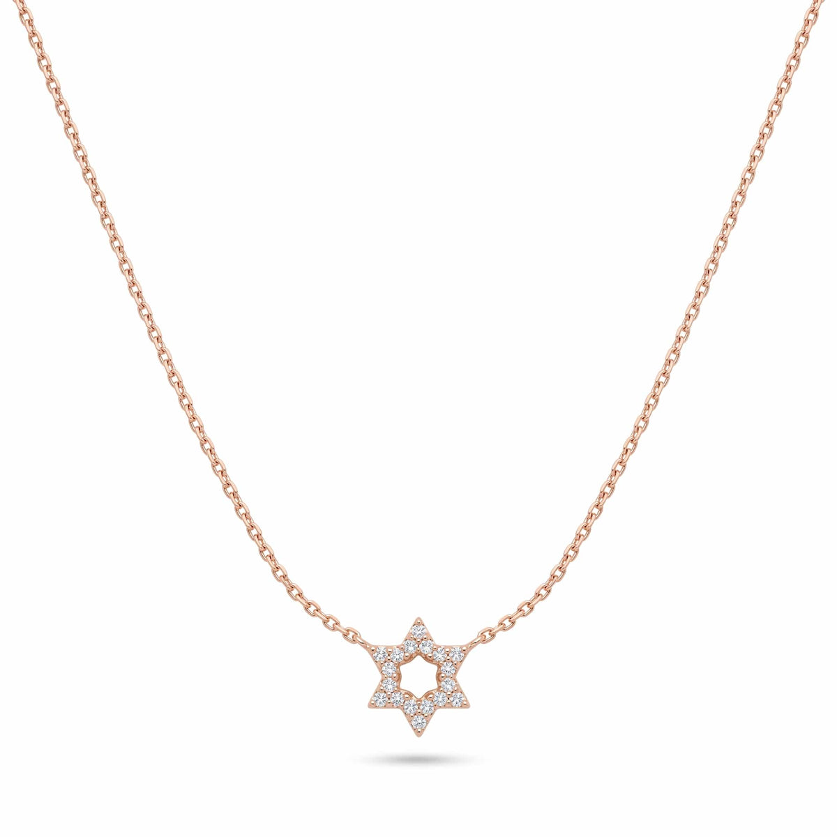 Alef Bet Necklaces Rose Gold / 16" chain Diamond Pendant with Jewish Star of David - 14k Yellow, White or Rose Gold