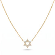 Alef Bet Necklaces Yellow Gold / 16" chain Diamond Pendant with Jewish Star of David - 14k Yellow, White or Rose Gold
