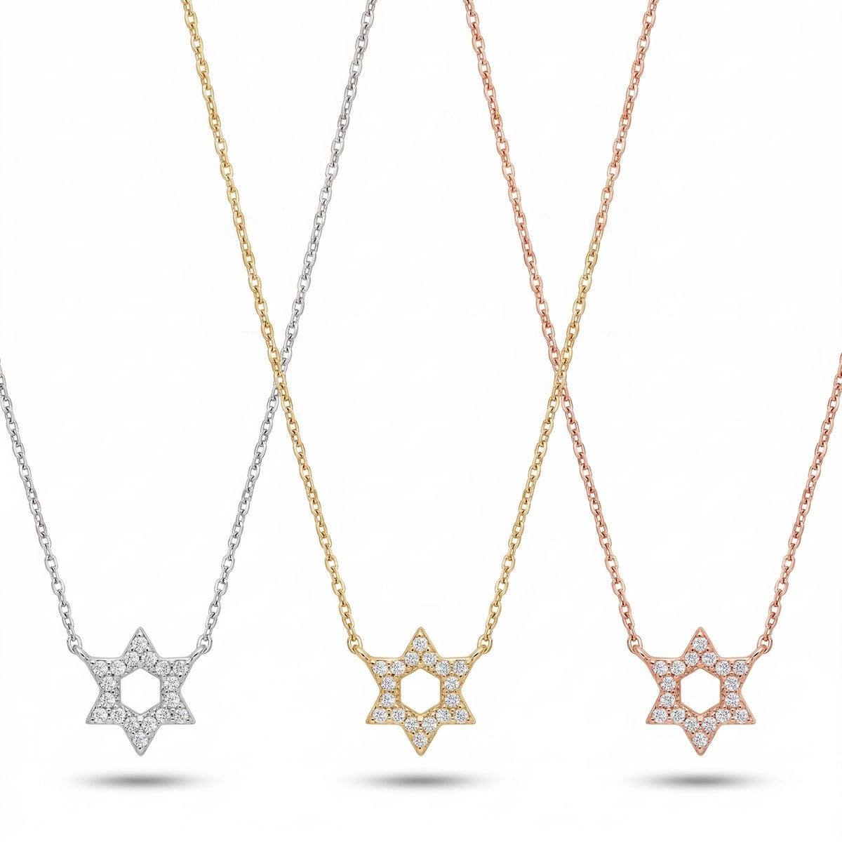 Alef Bet Necklaces Diamond Pendant with Jewish Star of David - 14k Yellow, White or Rose Gold