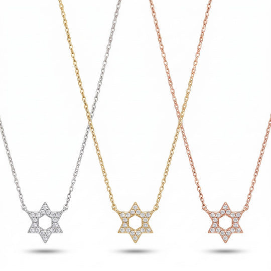 Diamond Pendant with Jewish Star of David - 14k Yellow, White or Rose Gold
