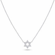 Alef Bet Necklaces White Gold / 16" chain Diamond Pendant with Jewish Star of David - 14k Yellow, White or Rose Gold