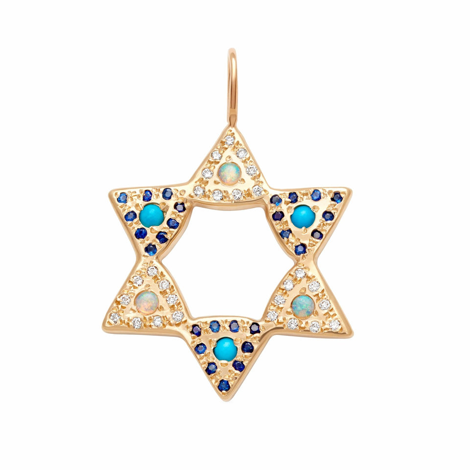 Elisa Solomon - Opal and Turquoise Large Star of David Charm by Elisa Solomon - 14k Yellow, Rose or White Gold - ModernTribe