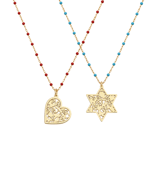 Mia Turquoise Good Luck Gold-Plated Necklace by Miriam Merenfeld - (Star of David or Heart)