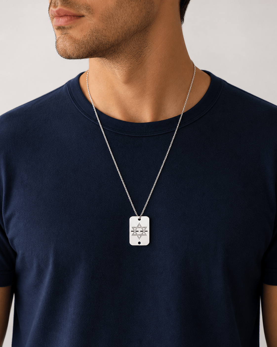 Miriam Merenfeld Jewelry Necklaces Shield Star of David ID Tag Necklace - Sterling Silver - 20"