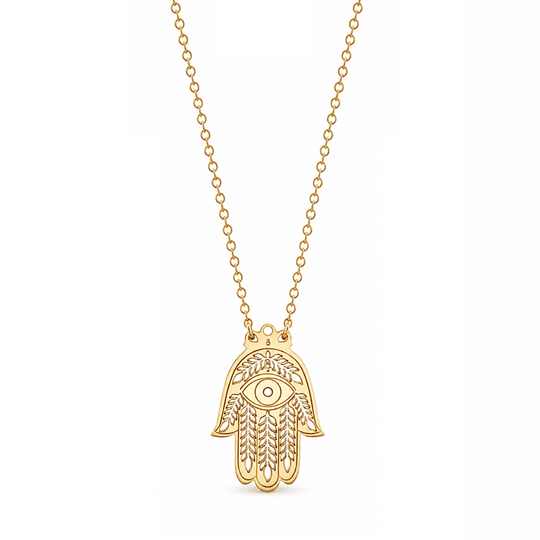 Lily Evil Eye and Hamsa Necklace - (Gold-Plated or Sterling Silver)