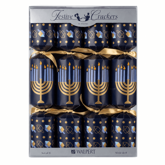 Hanukkah Party Crackers with Dreidels and Menorahs - Set of 8