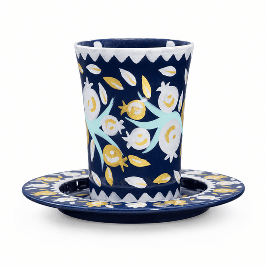 Hand-Painted Pomegranate Kiddush Cup by Yair Emanuel - Blue