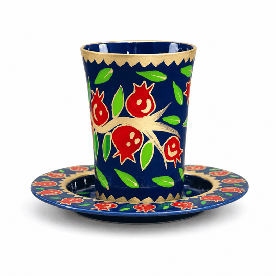 Hand-Painted Pomegranate Kiddush Cup by Yair Emanuel - Multicolor