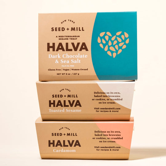 Seed + Mill Traditional Halva Trio - Sea Salt Dark Chocolate, Cardamom and Toasted Sesame
