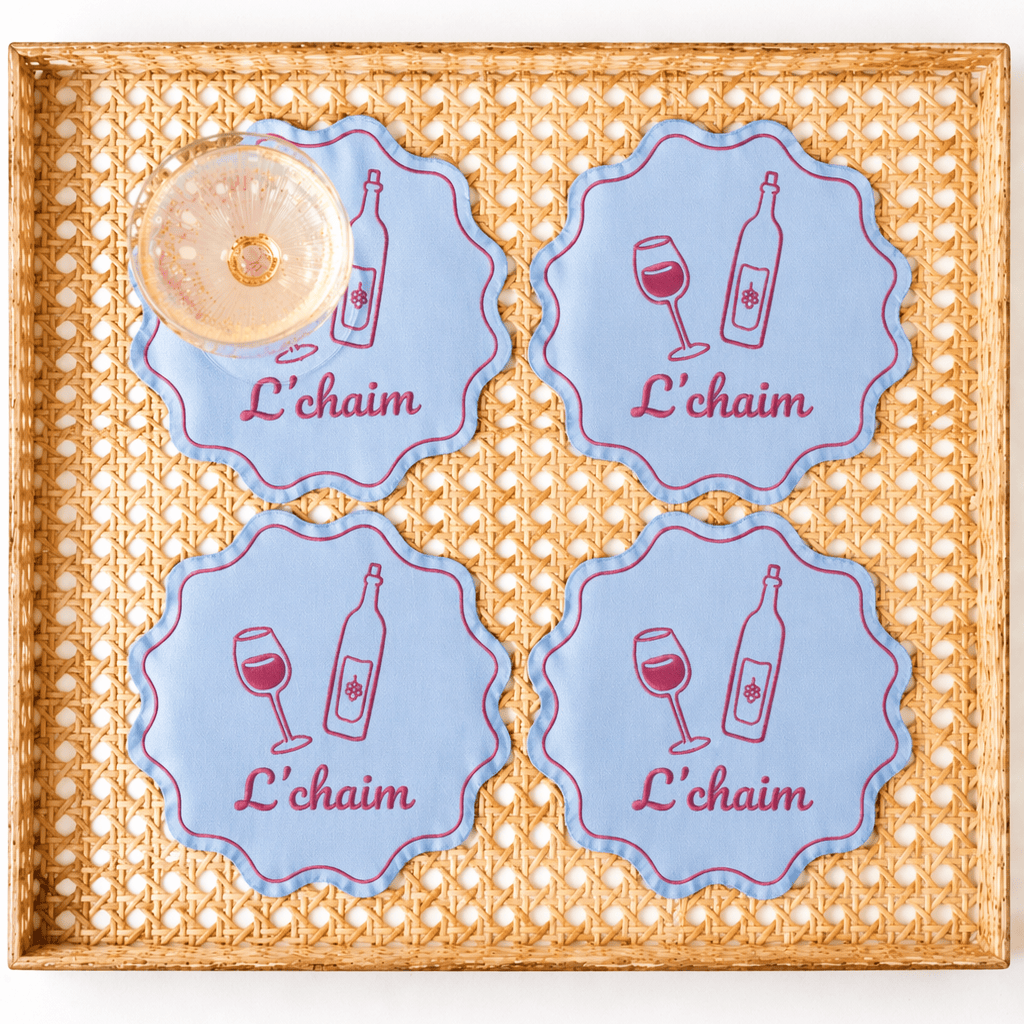 Blue L'Chaim Cocktail Napkins/Coasters - Set of 4