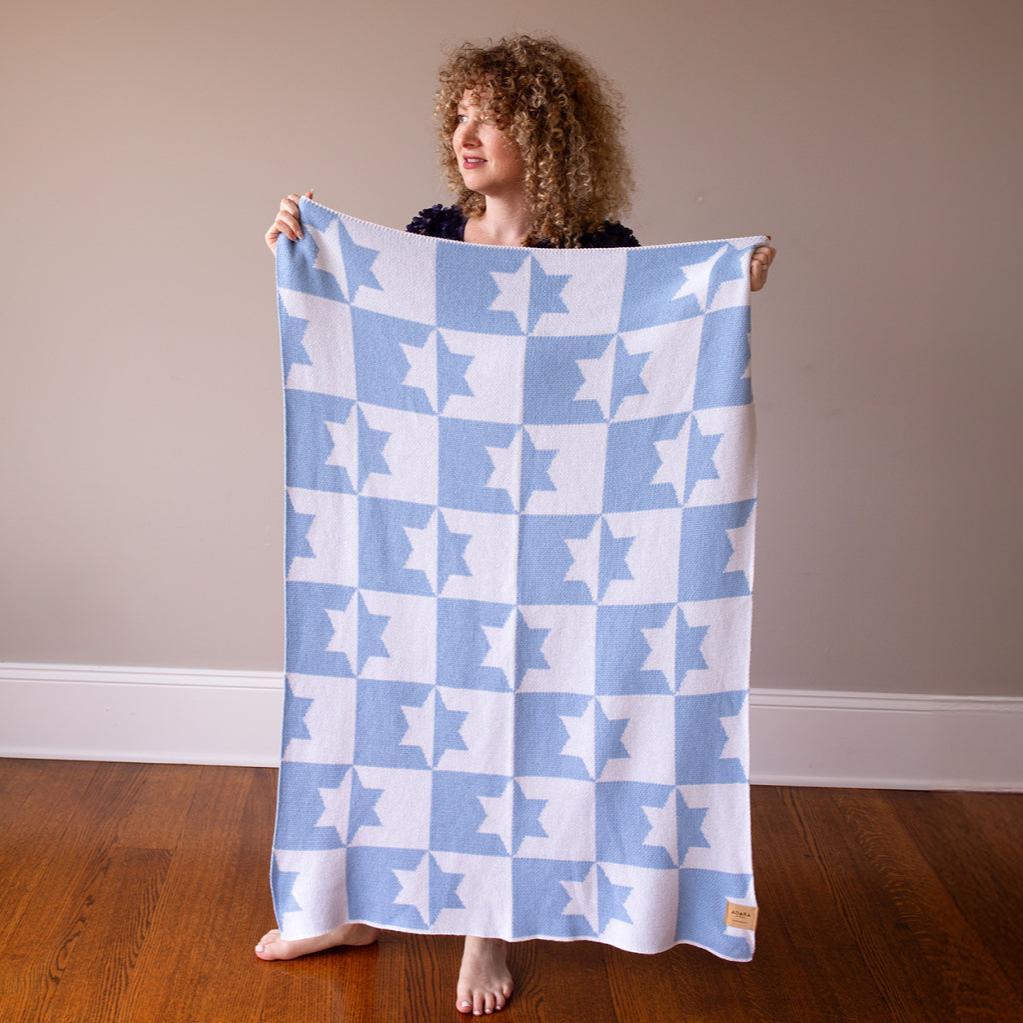 Adara Rituals - Star of David Baby Blanket - Light Blue and White - ModernTribe